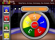 body parts, action verbs, stationery game