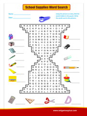 expand underwear Cut off School Supplies Wordsearch Puzzle Worksheet