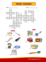 Kitchen Crossword Puzzle Worksheet