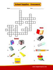 crossword school supplies puzzle worksheet